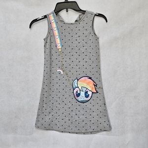 My Little Pony Rainbow Dress Grey Multicolored Polka-Dot (stars) Sz M 7/8